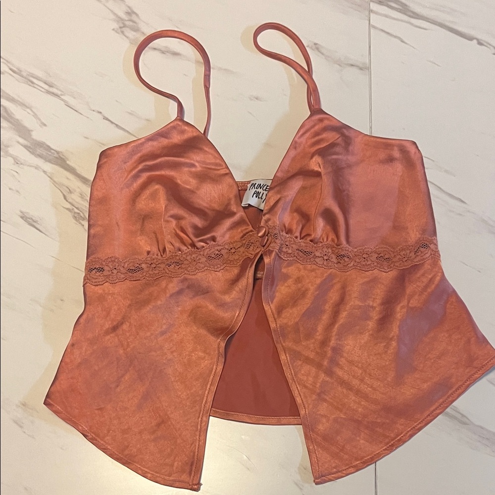 Satin Lace Trim Cami Top